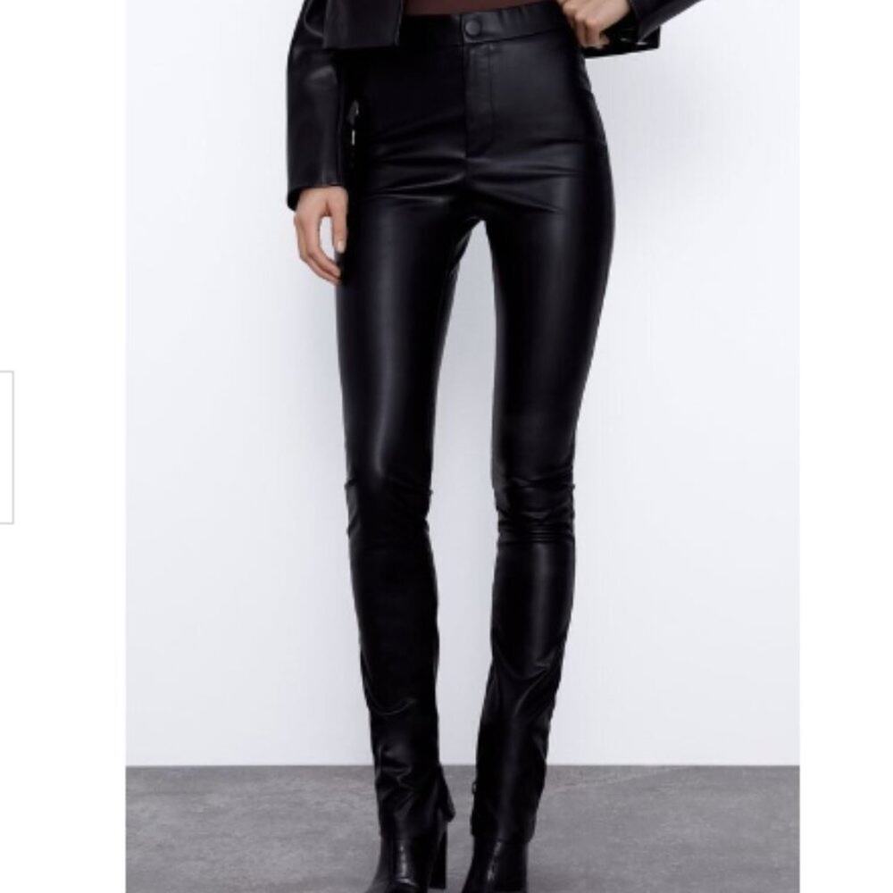 NWT Zara Faux Leather Black High Rise Legging Pants Size L